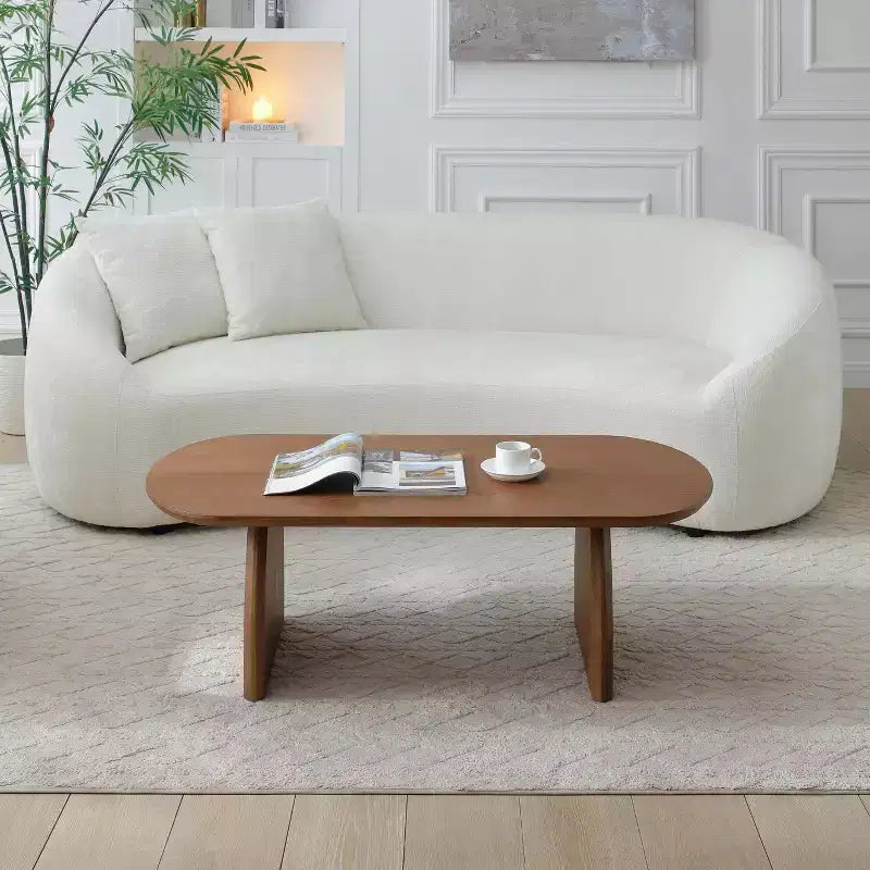 Table basse ovale mi-siècle 47 en placage de bois massif noyer accent petit espace assemblage facile