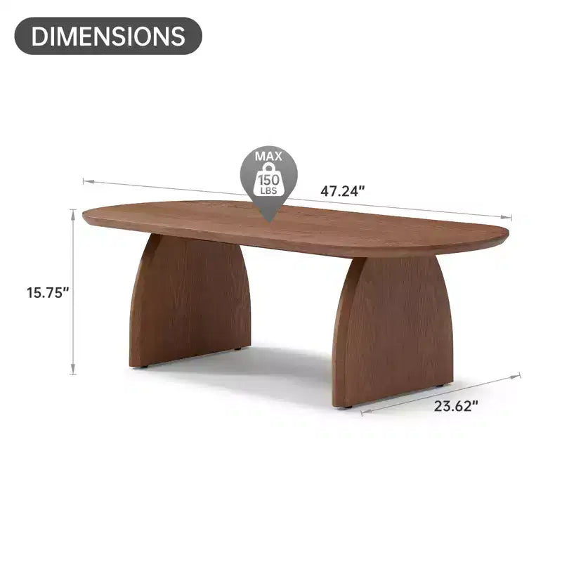 Table basse ovale mi-siècle 47 en placage de bois massif noyer accent petit espace assemblage facile