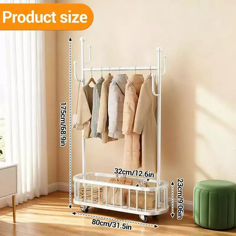 Portant à Vêtements Mobile Robuste sur Roues avec Étagère de Rangement, Rail à Vêtements en Métal pour Suspendre les Vêtements, Manteaux, 175 x 80 x 32 cm, Blanc