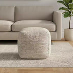 HomeRoots 18 Pouf ottoman rayé en coton, laine et jute ivoire