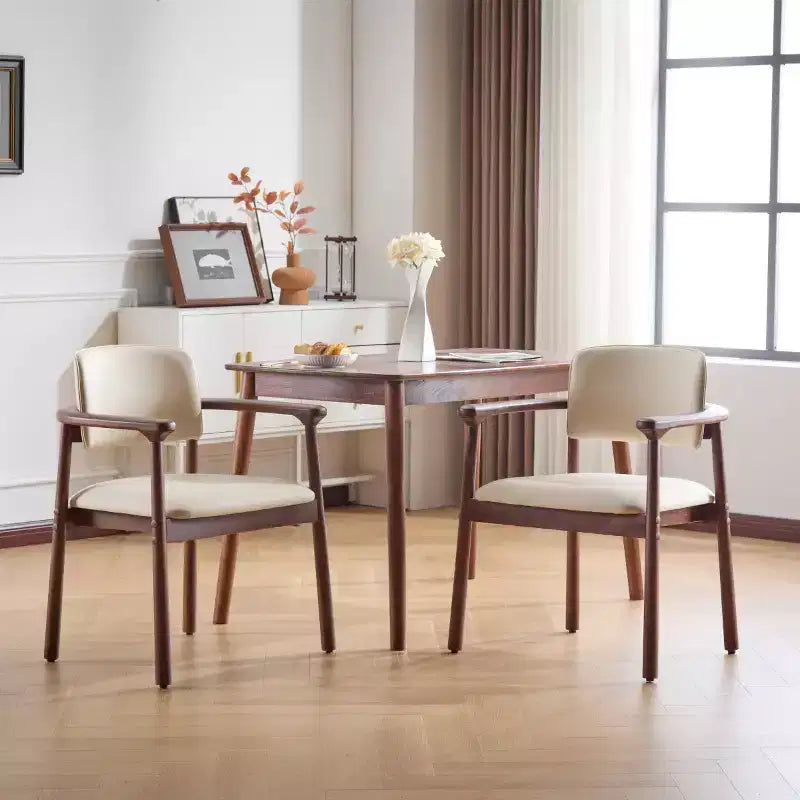 Lot de 2 chaises de salle à manger rétro rembourrées en PU avec cadre en bois massif, fauteuils d'appoint pour salle à manger ou salon-Panipeachy