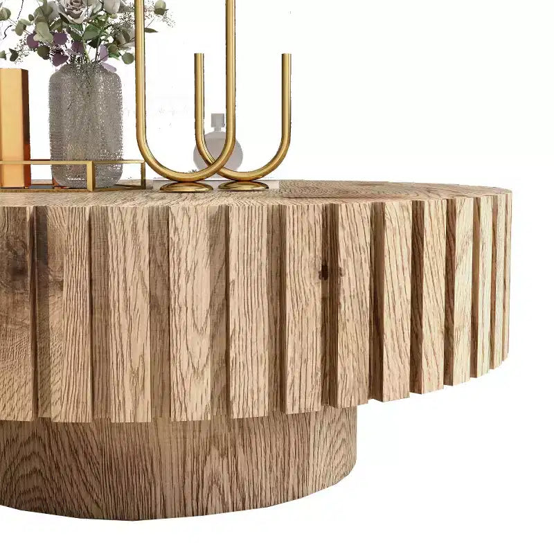 Table basse ronde moderne de 31 po, table d'appoint texturée en bois pour salon ou appartement - Panipeachy