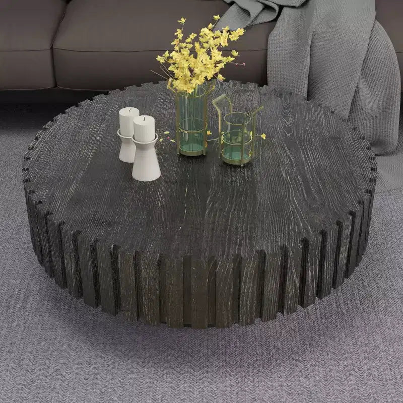 Table basse ronde moderne de 31 po, table d'appoint texturée en bois pour salon ou appartement - Panipeachy