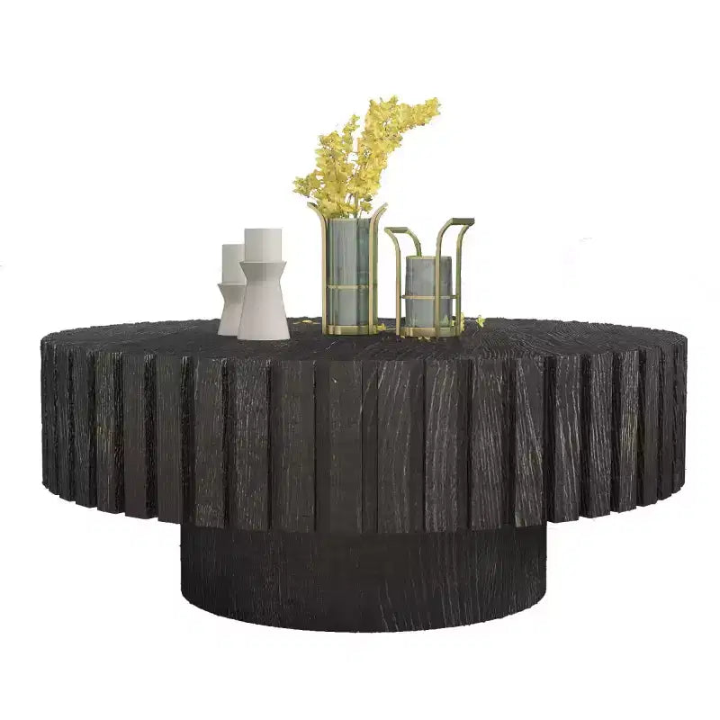 Table basse ronde moderne de 31 po, table d'appoint texturée en bois pour salon ou appartement - Panipeachy