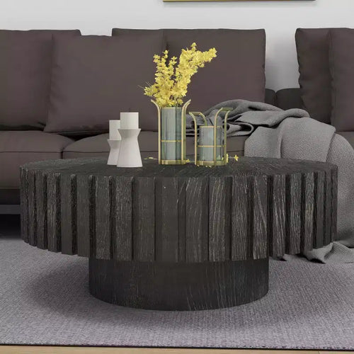 31 Modern Round Coffee Table, Wood Textured Center Table for Living Room or Apartment - Panipeachy