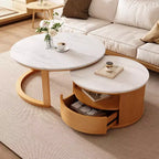 29.5 Modern Nesting Coffee Table with Storage and Marble-Pattern Top, 2-Tier Center Table for Living Rooms or Apartments - Panipeachy