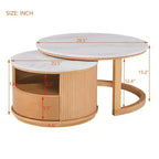 29.5 Table basse moderne gigogne avec rangement et plateau aspect marbre, table de salon à 2 niveaux pour salon ou appartement - Panipeachy