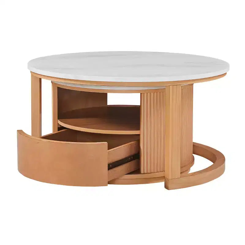 29.5 Table basse moderne gigogne avec rangement et plateau aspect marbre, table de salon à 2 niveaux pour salon ou appartement - Panipeachy