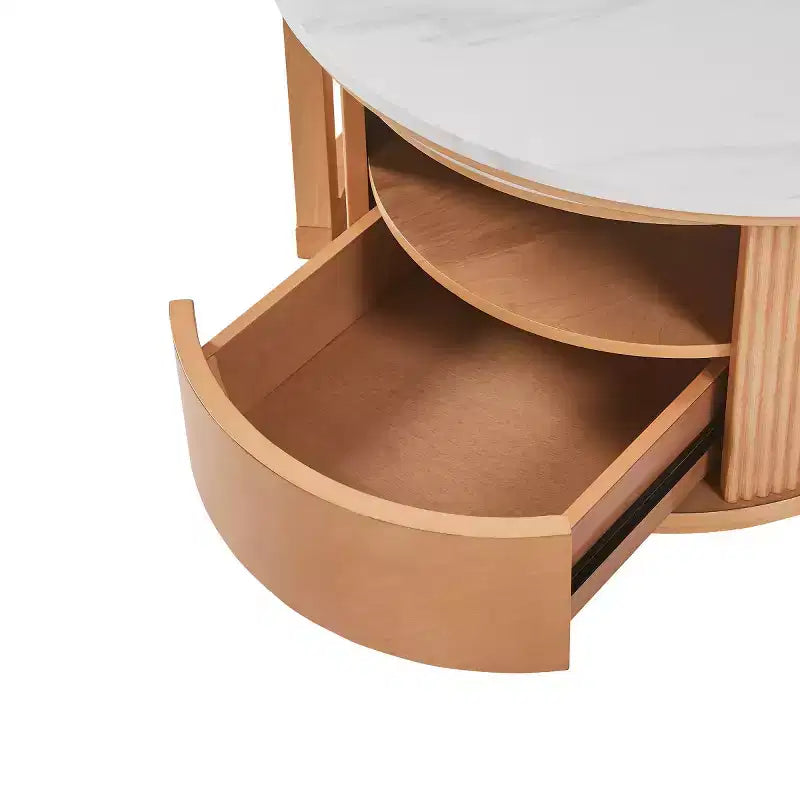 29.5 Table basse moderne gigogne avec rangement et plateau aspect marbre, table de salon à 2 niveaux pour salon ou appartement - Panipeachy