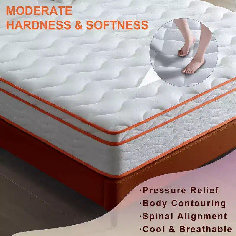 Whisen 10 Matelas hybride double et matelas respirant de soulagement de la pression avec mousse à mémoire de forme, ressorts ensachés, fermeté moyenne