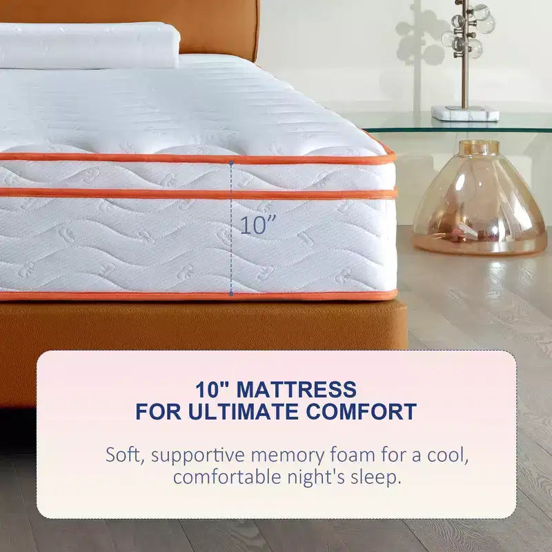 Whisen 10 Matelas hybride double et matelas respirant de soulagement de la pression avec mousse à mémoire de forme, ressorts ensachés, fermeté moyenne