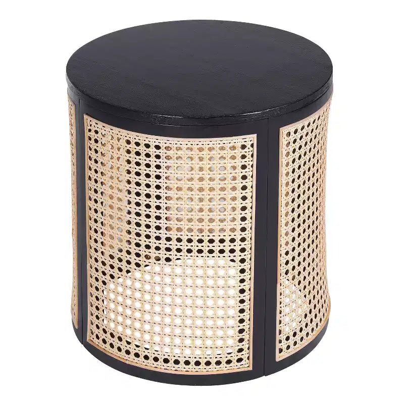 MAYEERTY Table d'appoint ronde en rotin avec rangement, table de bout bohème pour salon, chambre à coucher, décoration intérieure moderne