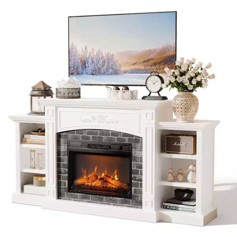 Meuble TV cheminée blanc pour téléviseur jusqu'à 90 pouces avec cheminée de 23 pouces style western