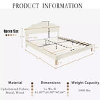 Lit plateforme rembourré Bellemave Queen avec tête de lit réglable et tissu en lin rembourré, cadre de lit plateforme rembourré pour chambre à coucher, beige