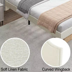 Lit plateforme rembourré Bellemave Queen avec tête de lit réglable et tissu en lin rembourré, cadre de lit plateforme rembourré pour chambre à coucher, beige