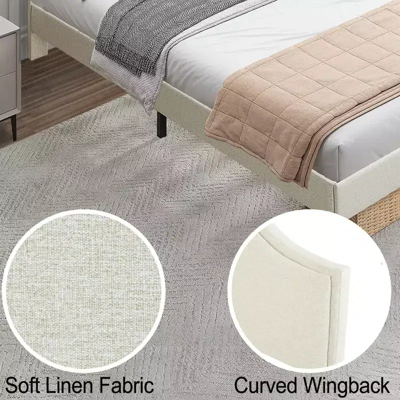 Lit plateforme rembourré Bellemave Queen avec tête de lit réglable et tissu en lin rembourré, cadre de lit plateforme rembourré pour chambre à coucher, beige