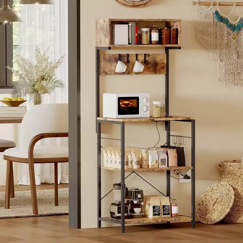 COZONY 59 Étagère de Cuisine, Étagère de Rangement en Métal à 5 Niveaux avec 10 Crochets en S, Station de Bar à Café, Support pour Micro-ondes, Étagère à Épices sur Pied