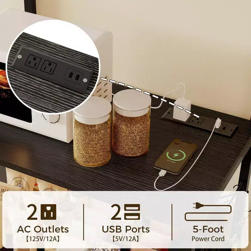 COZONY 59 Étagère de Cuisine, Étagère de Rangement en Métal à 5 Niveaux avec 10 Crochets en S, Station de Bar à Café, Support pour Micro-ondes, Étagère à Épices sur Pied