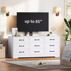 Meuble TV en bois à 9 tiroirs avec support, meuble TV pour téléviseurs de 32 à 85 pouces, grand meuble de divertissement