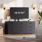 Meuble TV en bois à 9 tiroirs avec support, meuble TV pour téléviseurs de 32 à 85 pouces, grand meuble de divertissement