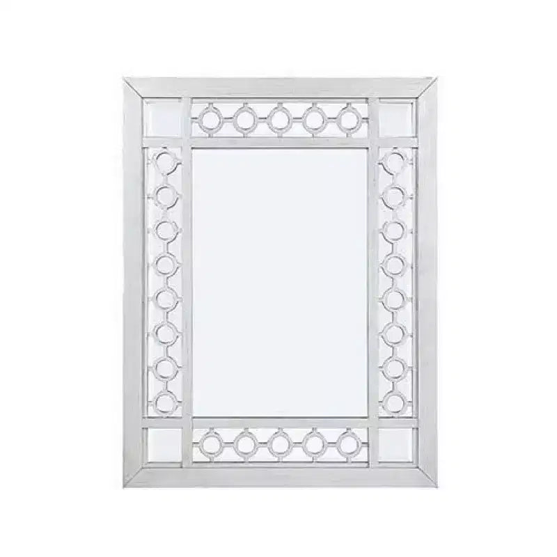 Miroir en bois orné Royal Hampton de 40 pouces, portrait, motif ajouré circulaire, blanc