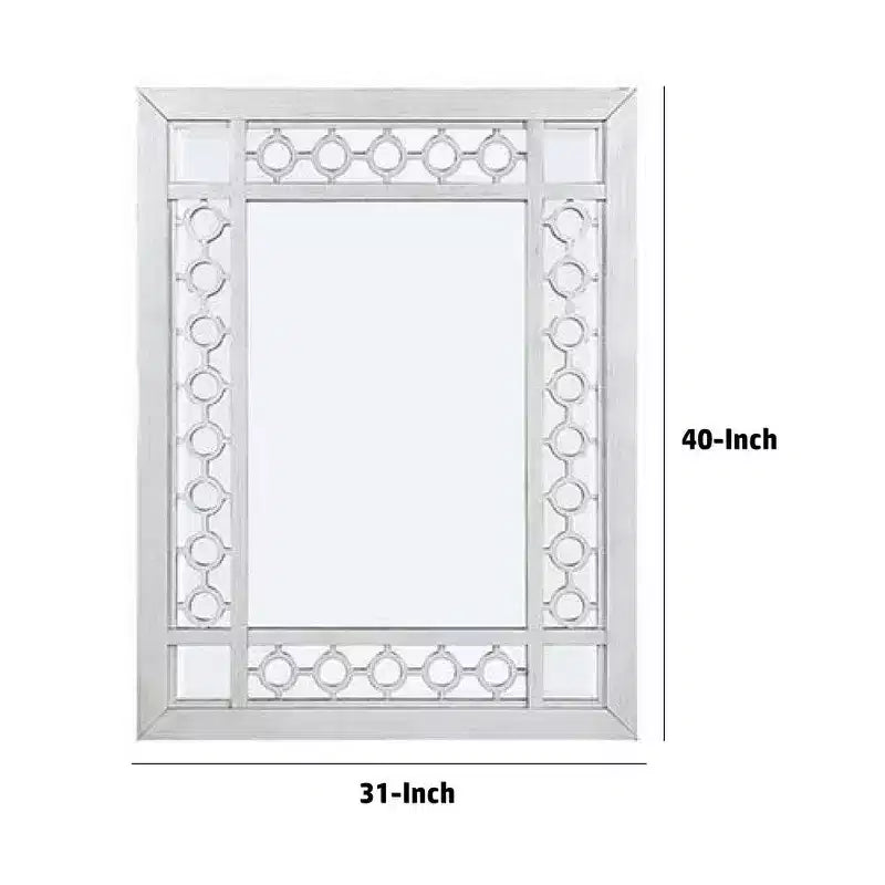 Miroir en bois orné Royal Hampton de 40 pouces, portrait, motif ajouré circulaire, blanc