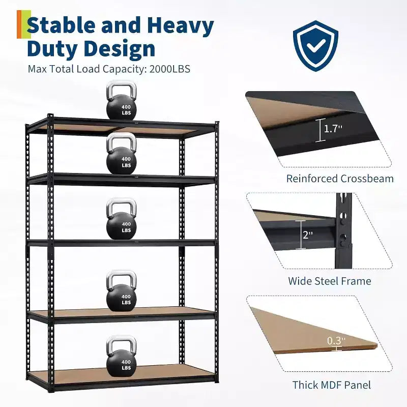 Étagères de Rangement de Garage à 5 Niveaux, Étagères de Rangement Robuste avec Capacité de 1134 kg, Unité d'Étagères Métalliques Réglables de 122 cm L x 46 cm l x 183 cm H