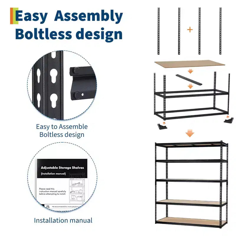 Étagères de Rangement de Garage à 5 Niveaux, Étagères de Rangement Robuste avec Capacité de 1134 kg, Unité d'Étagères Métalliques Réglables de 122 cm L x 46 cm l x 183 cm H