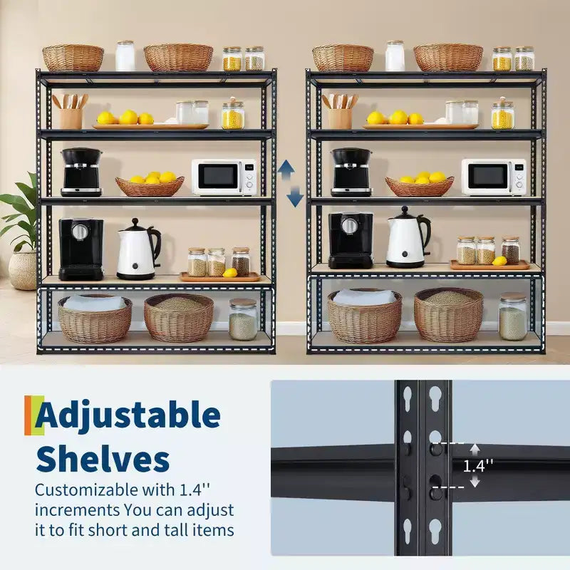 Étagères de Rangement de Garage à 5 Niveaux, Étagères de Rangement Robuste avec Capacité de 1134 kg, Unité d'Étagères Métalliques Réglables de 122 cm L x 46 cm l x 183 cm H