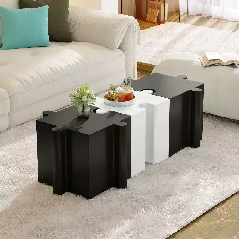 MAYEERTY 1 Pack Table d'appoint modulable en forme de puzzle, Table basse artistique en MGO pour salon intérieur/extérieur, patio