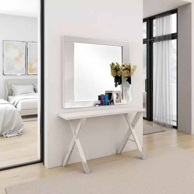 Miroir de commode Royal Hampton, laque blanche brillante 46 pouces, cadre en bois massif