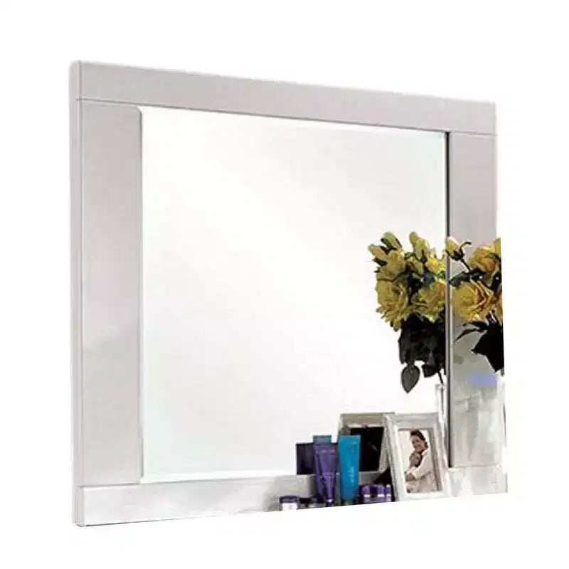 Miroir de commode Royal Hampton, laque blanche brillante 46 pouces, cadre en bois massif
