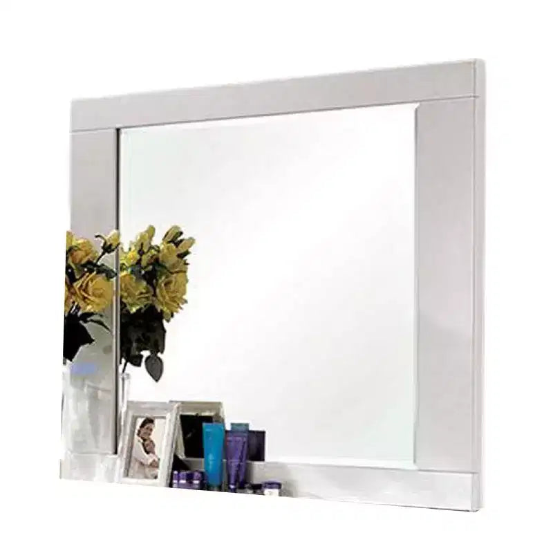Miroir de commode Royal Hampton, laque blanche brillante 46 pouces, cadre en bois massif