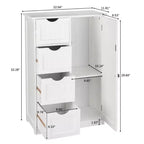 Karl HomeMeuble de Rangement Salle de Bain à Porte Simple et 4 Tiroirs Blanc