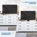 Meuble TV en bois avec support pour téléviseurs jusqu'à 85 pouces, centre de divertissement avec 9 tiroirs, console média à hauteur réglable