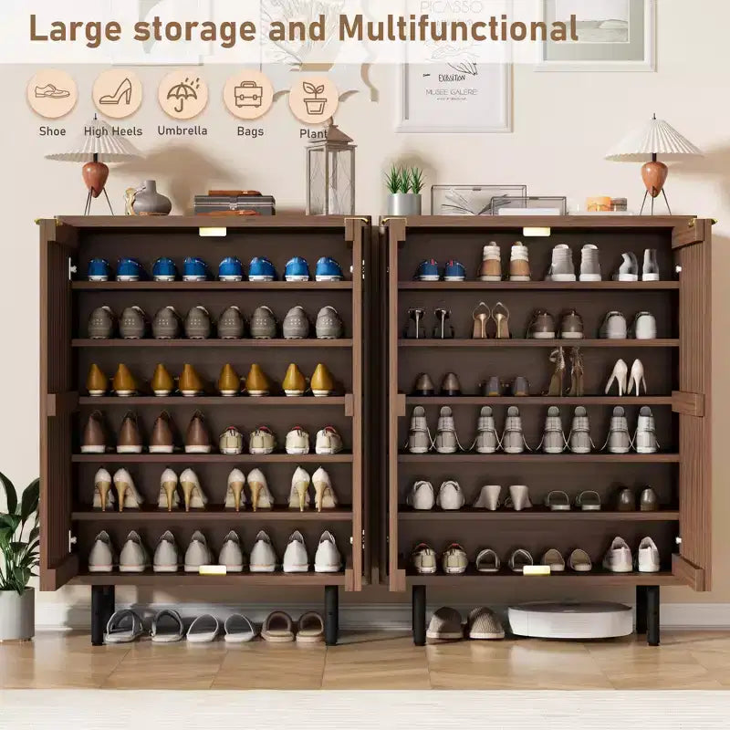 Meuble de rangement pour chaussures d'entrée, organiseur de chaussures en bois à 6 niveaux, armoire de rangement autoportante de 109 cm de haut pour couloir, salon, bureau