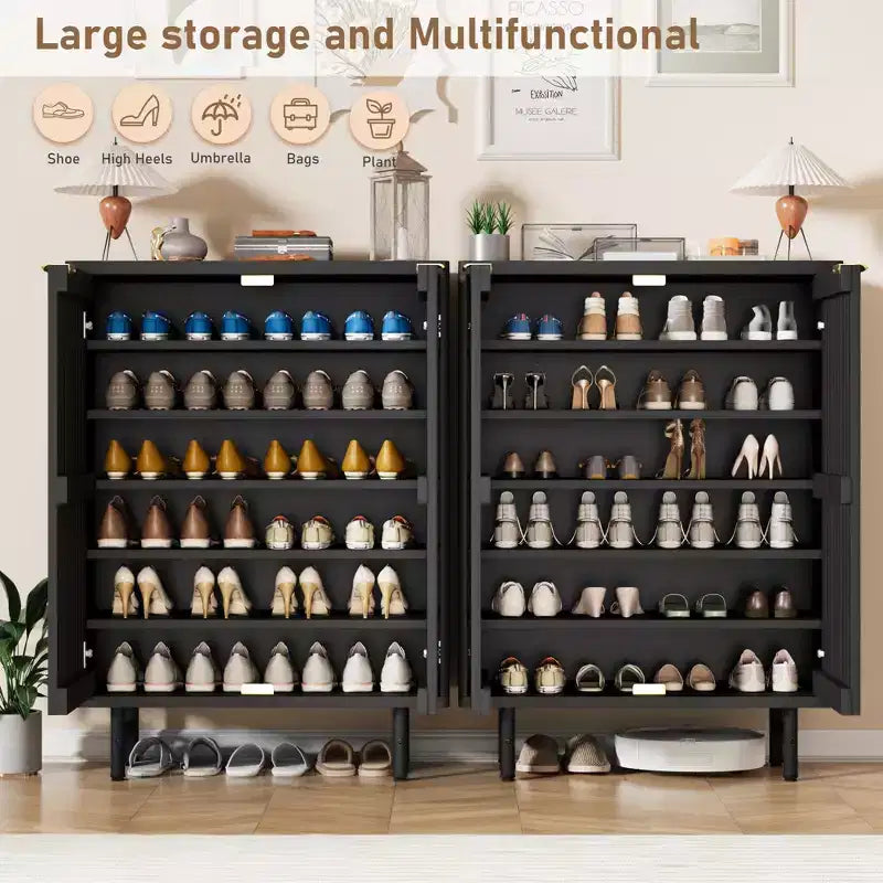 Meuble de rangement pour chaussures d'entrée, organiseur de chaussures en bois à 6 niveaux, armoire de rangement autoportante de 109 cm de haut pour couloir, salon, bureau