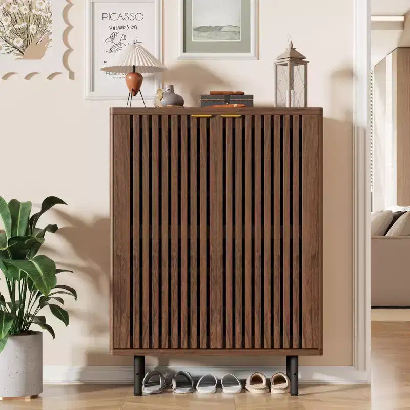 Meuble de rangement pour chaussures d'entrée, organiseur de chaussures en bois à 6 niveaux, armoire de rangement autoportante de 109 cm de haut pour couloir, salon, bureau