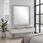 Royal Hampton Dresser Mirror, 38 Inch Square Frame, Farmhouse Gray Solid Wood