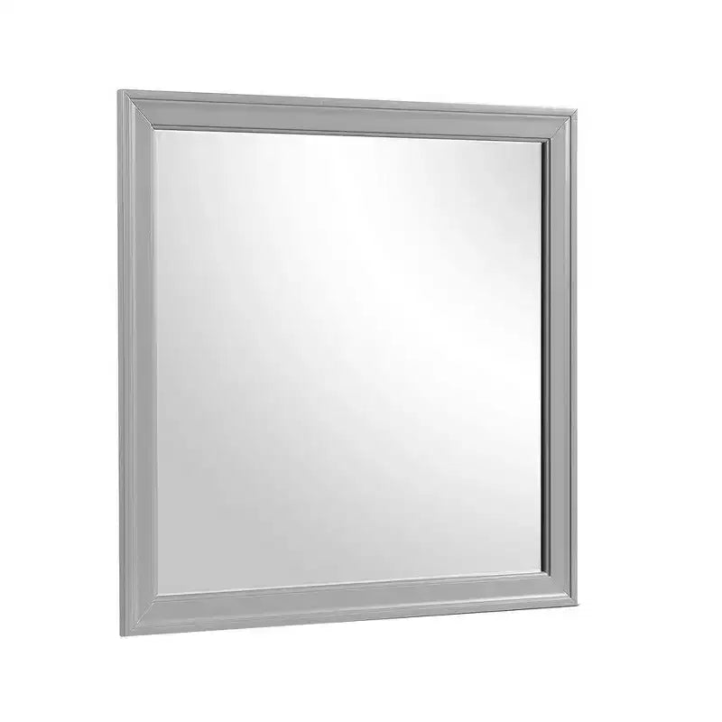 Miroir de commode Royal Hampton, cadre carré de 38 pouces, bois massif gris style ferme