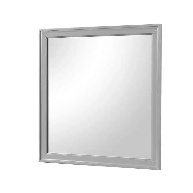Miroir de commode Royal Hampton, cadre carré de 38 pouces, bois massif gris style ferme