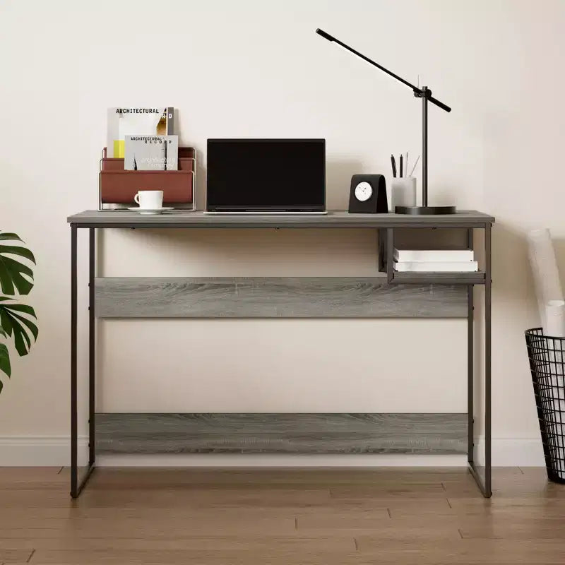 HOMLUX 45 Bureau informatique avec cadre en métal, table d'étude, poste de travail de bureau à domicile avec compartiment de rangement