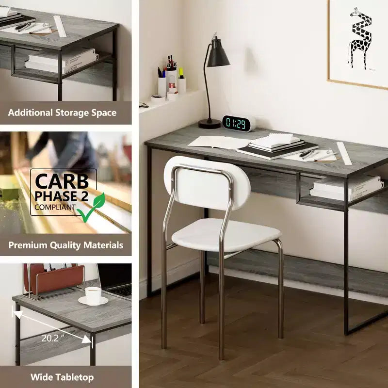 HOMLUX 45 Bureau informatique avec cadre en métal, table d'étude, poste de travail de bureau à domicile avec compartiment de rangement