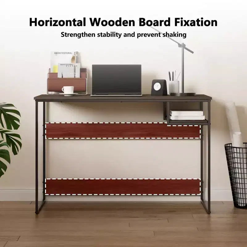 HOMLUX 45 Bureau informatique avec cadre en métal, table d'étude, poste de travail de bureau à domicile avec compartiment de rangement