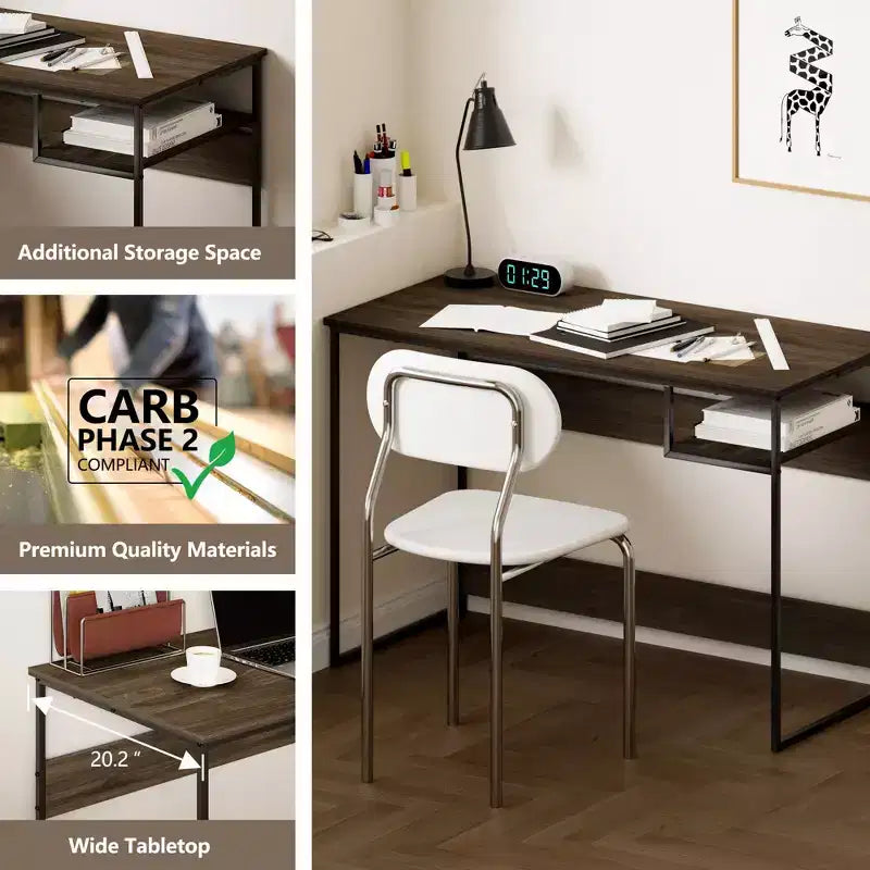 HOMLUX 45 Bureau informatique avec cadre en métal, table d'étude, poste de travail de bureau à domicile avec compartiment de rangement