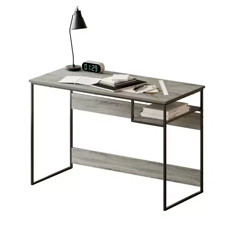 HOMLUX 45 Bureau informatique avec cadre en métal, table d'étude, poste de travail de bureau à domicile avec compartiment de rangement