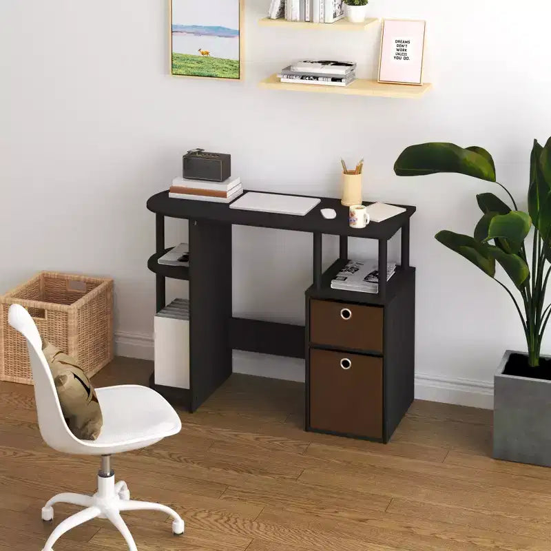 HOMLUX Bureau Informatique Simple avec Étagère Latérale et 2 Bacs de Rangement
