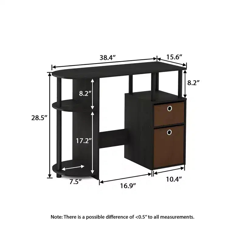 HOMLUX Bureau Informatique Simple avec Étagère Latérale et 2 Bacs de Rangement