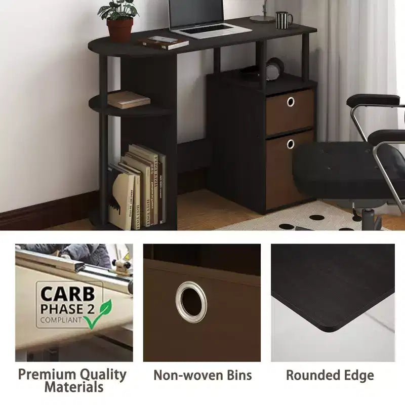 HOMLUX Bureau Informatique Simple avec Étagère Latérale et 2 Bacs de Rangement