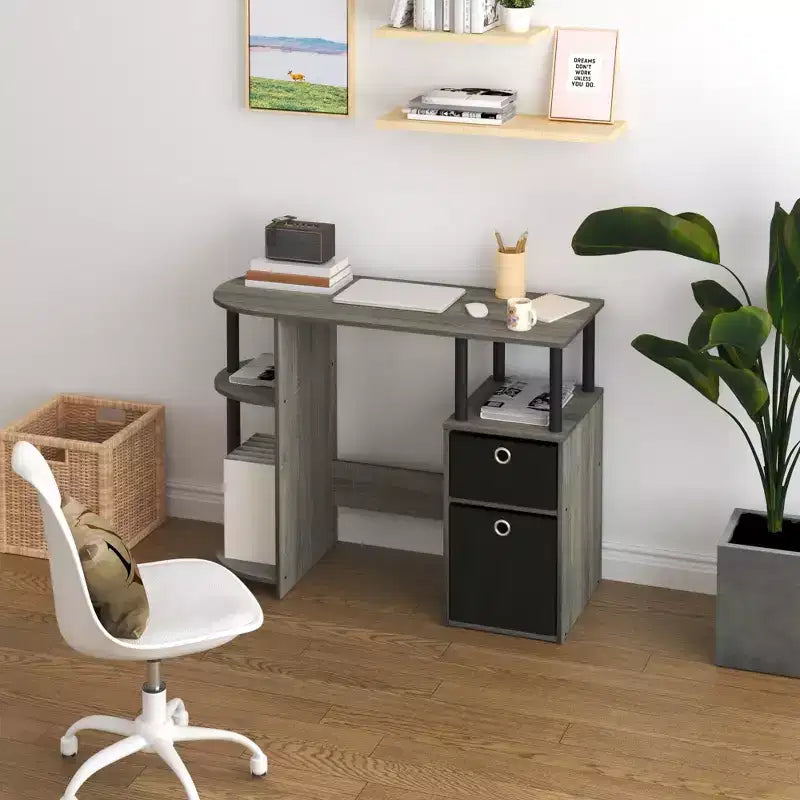 HOMLUX Bureau Informatique Simple avec Étagère Latérale et 2 Bacs de Rangement